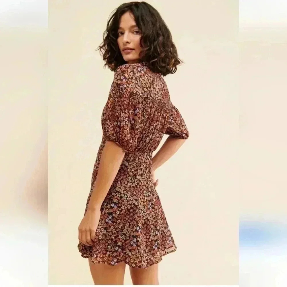 Free people Bonnie shirt dress floral orange button mini dress tunic sz Small